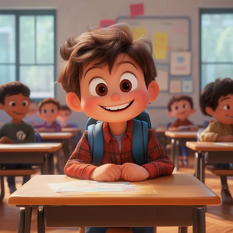 孩子教室座位笑脸