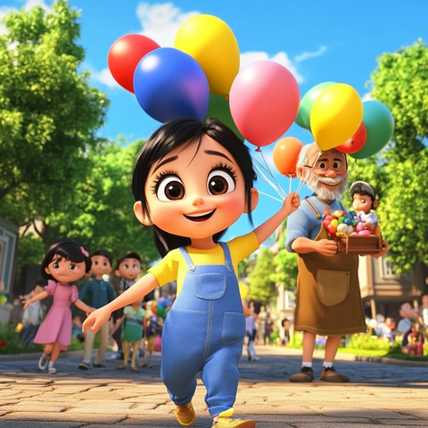 女孩公园气球行