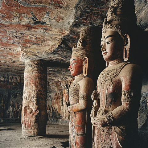 洞窟内的精美佛像雕塑群像
