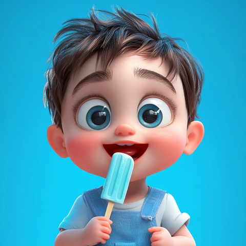 宝宝开心吃冰棍背景蓝色