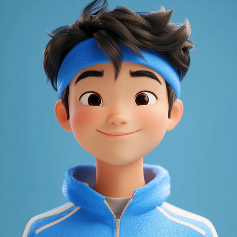 亚洲男子蓝色头带运动装肖像