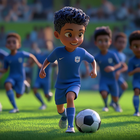 男孩传球足球比赛场景