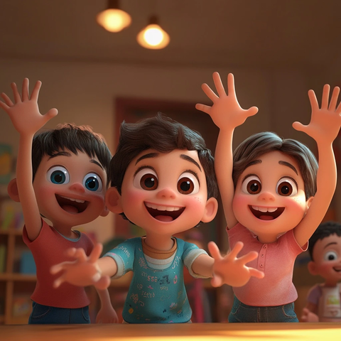 儿童举手微笑卡通设计