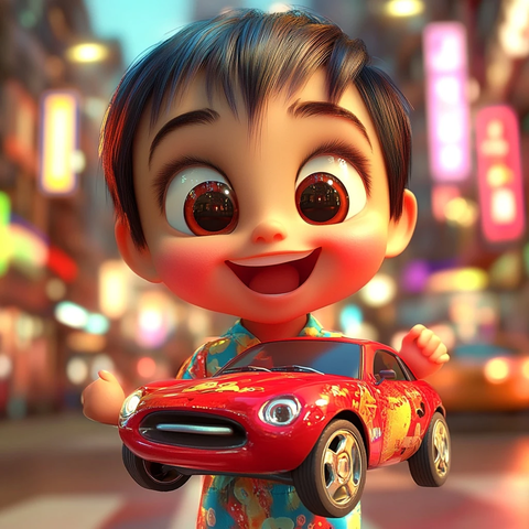 儿童手持玩具车卡通插画