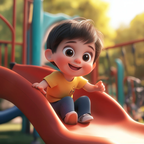 小男孩游乐场玩耍