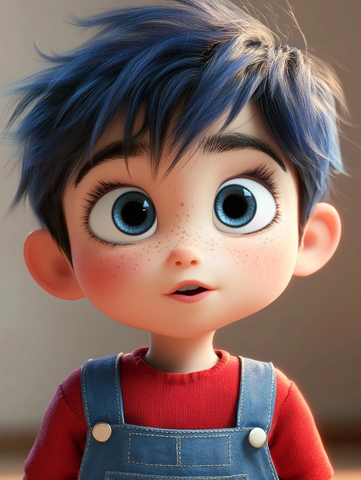 紫蓝发色男孩穿蓝色工装