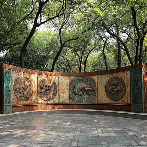 树林中的精美雕刻壁画