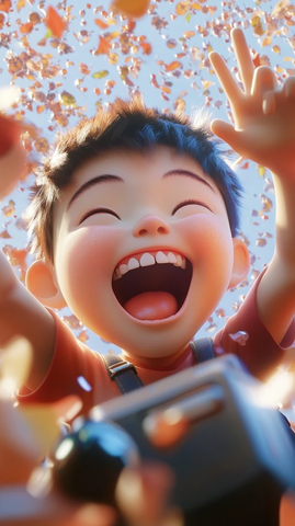 男孩自拍公园笑容胜利手势