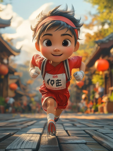 红白运动服短跑冲刺