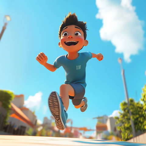 男孩跑步运动服蓝天下