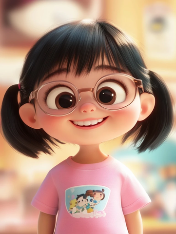 小女孩穿粉色恤戴眼镜