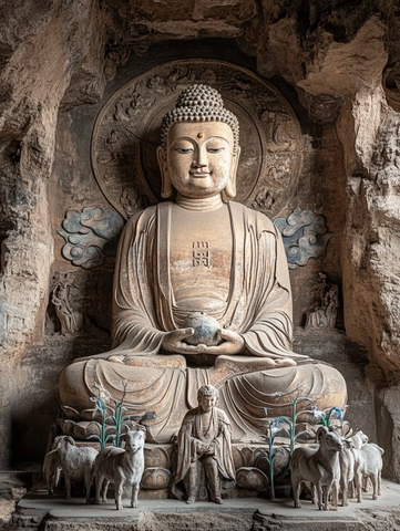 石窟佛像雕塑群全景