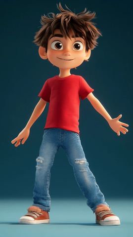 男孩穿红衣牛仔裤