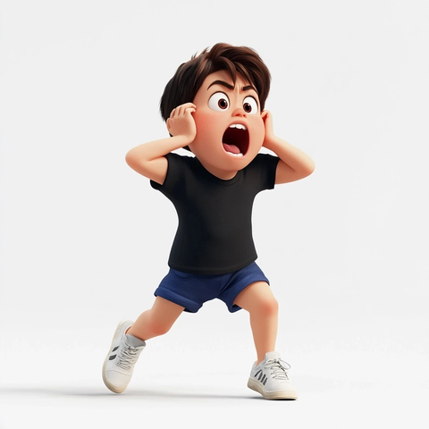 男孩捂耳奔跑躲避烟花