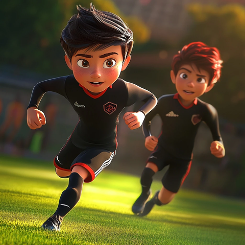 男孩足球训练黑白红队服