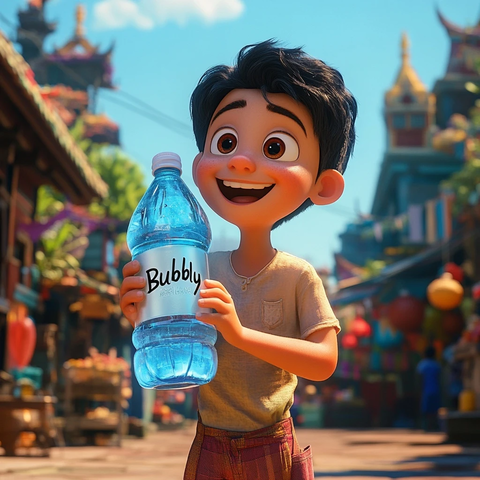 水元素角色手持气泡水瓶
