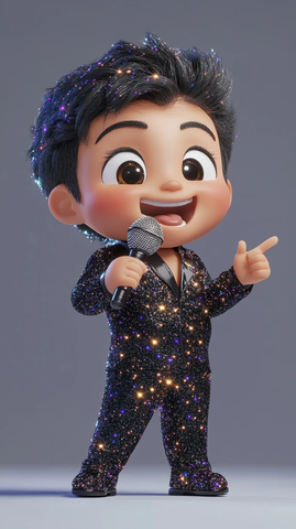 卡通角色麦克风演唱姿势