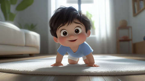 岁宝宝爬行白短袖蓝上衣