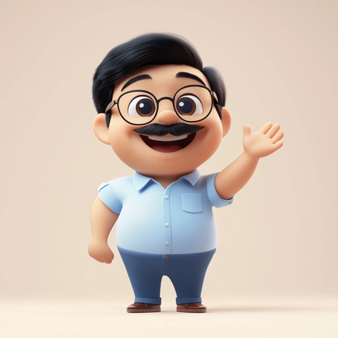 笑脸男士挥手卡通角色