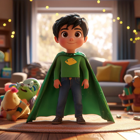 男孩讲述冒险故事与毛绒玩具