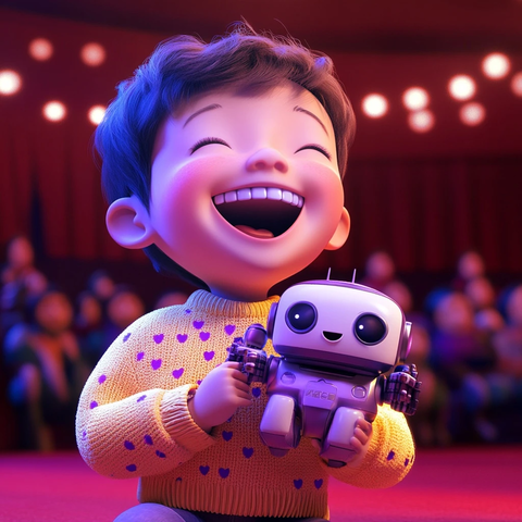 男孩穿黄毛衣看马戏表演