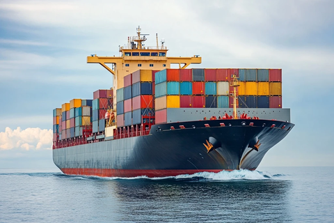 大型货轮航行海洋