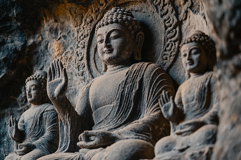 石壁上的多尊佛像雕塑