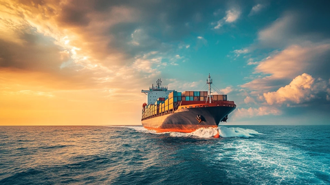 货轮航行远海波浪金色