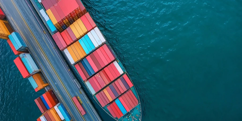 集装箱码头货运船与起重机