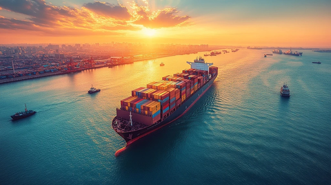 港口集装箱堆积货船远景