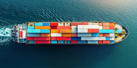 垂直俯瞰货船蓝色海面