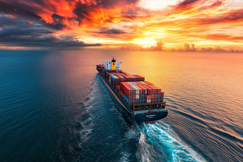 货船日落云海航行
