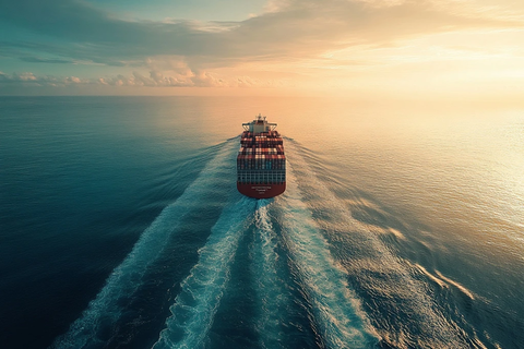 远洋货轮运输货物海景