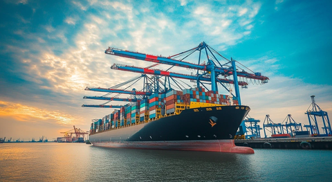 大型货轮码头集装箱卸货