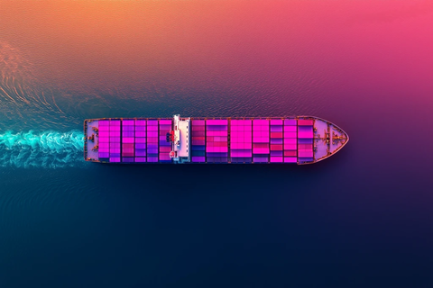 满载紫色粉色货物的货船