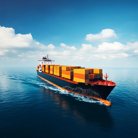 货柜船海洋蓝天光照