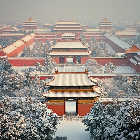 故宫雪景鸟瞰全景