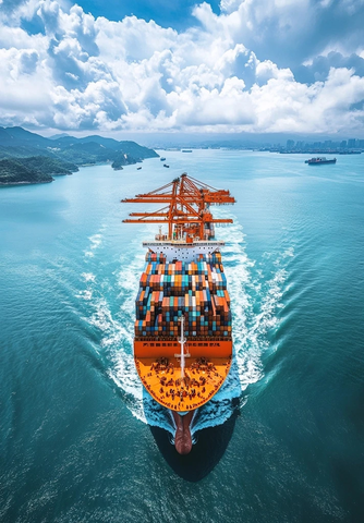 彩色集装箱船海港风景