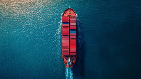 货船红集装箱航海运输