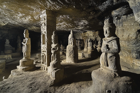 洞穴内的古老石雕群像