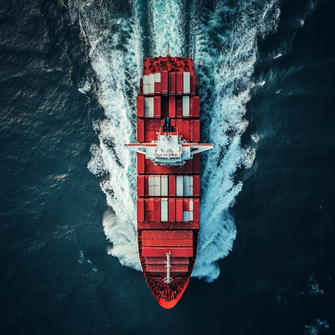 红色白色货柜船俯瞰图