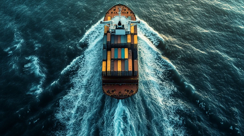 货船航行海面留波浪尾迹