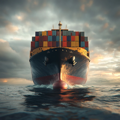 集装箱船迎面驶来