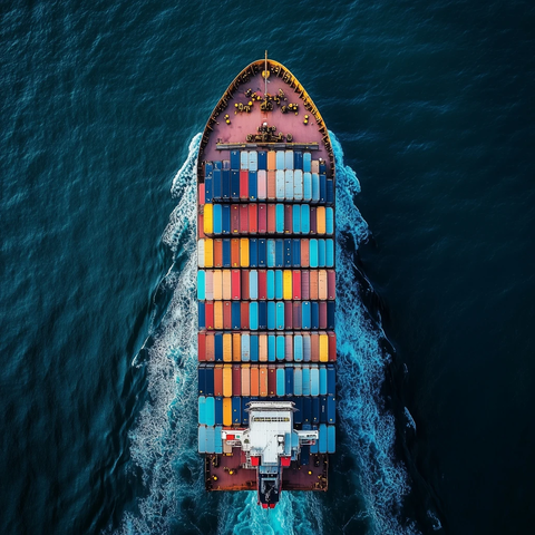 集装箱船尾部海洋俯视图