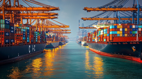 中美货船港口贸易象征