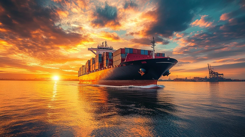 日落时分货船水天相映