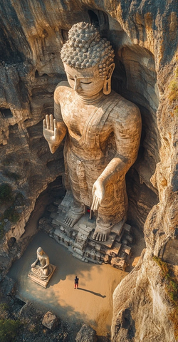 山洞中巨大佛像的壮观景象