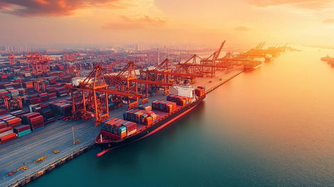 集装箱船停泊码头装卸场景