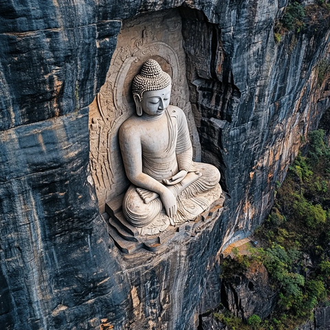 悬崖峭壁上的佛像雕刻