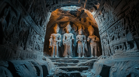 石窟内精美的古代雕像